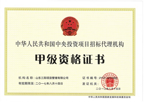 中央投資項(xiàng)目招標(biāo)代理機(jī)構(gòu)甲級