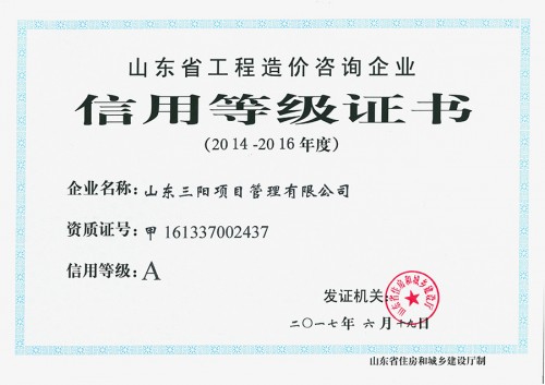 造價(jià)咨詢-信用等級證書-A級